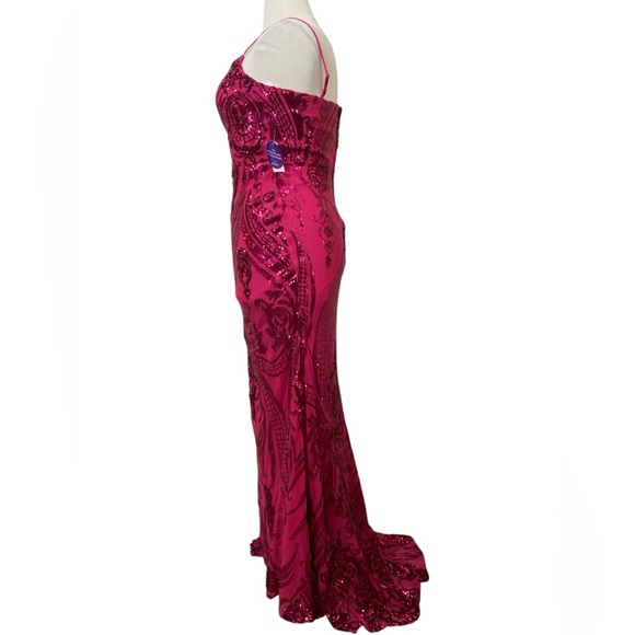 Windsor Pauline Fuschia Sequin Mermaid Maxi Prom Formal Gown - Picture 4 of 5